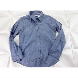 Chico's 0 Sz S Womens Blue Sunflower Floral Embroidered Cotton Blouse Button Top